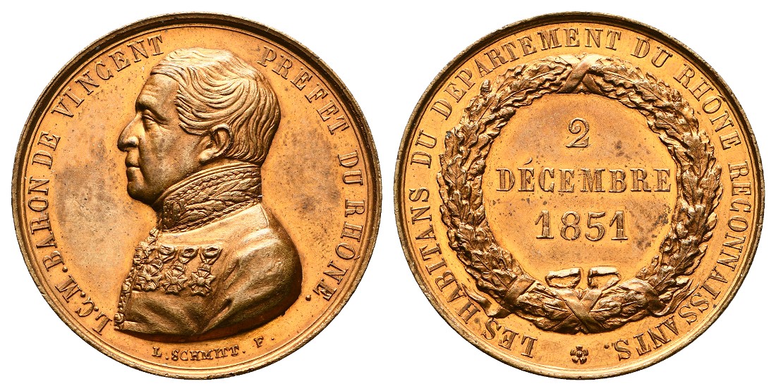  Linnartz Frankreich Bronzemedaille 1851 (Schmitt) Baron de Vincent fstgl Gewicht: 15,8g   