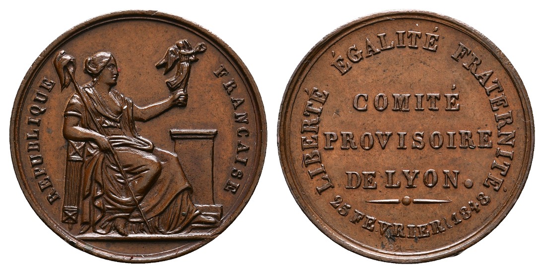  Linnartz Frankreich Lyon Revolution kleine Bronzemedaille 1848 vz Gewicht: 10,3g   