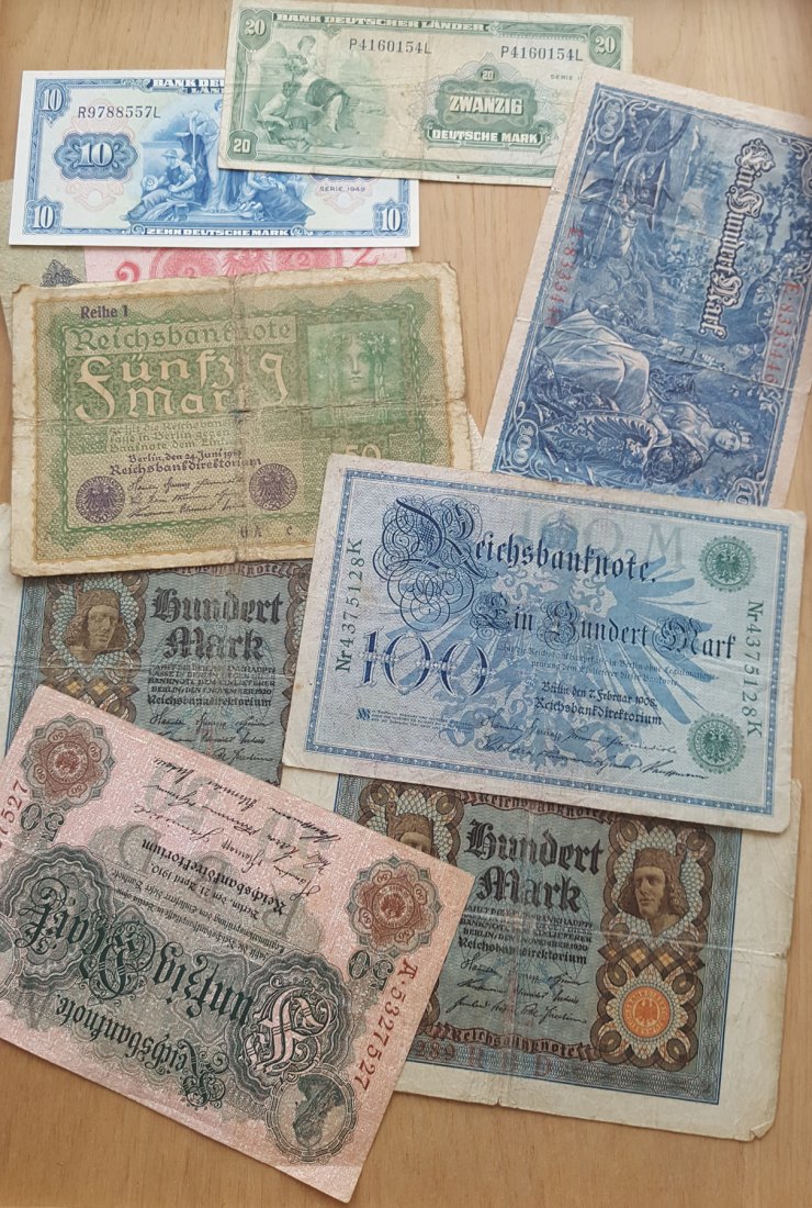  Deutsches Reich; Reichsbank u.  Bank Deutscher Länder, Kassenscheine, Rentenmark, 23 Stück   