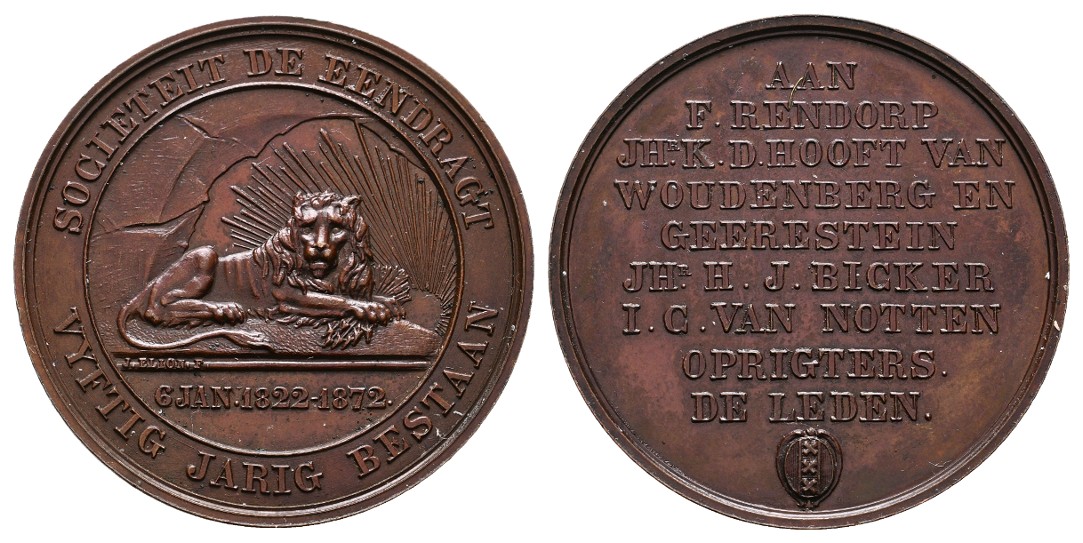  Linnartz Amsterdam Bronzemedaille 1872 (Elion) Gesellschaft für Eintracht fstgl Gewicht: 27,5g   