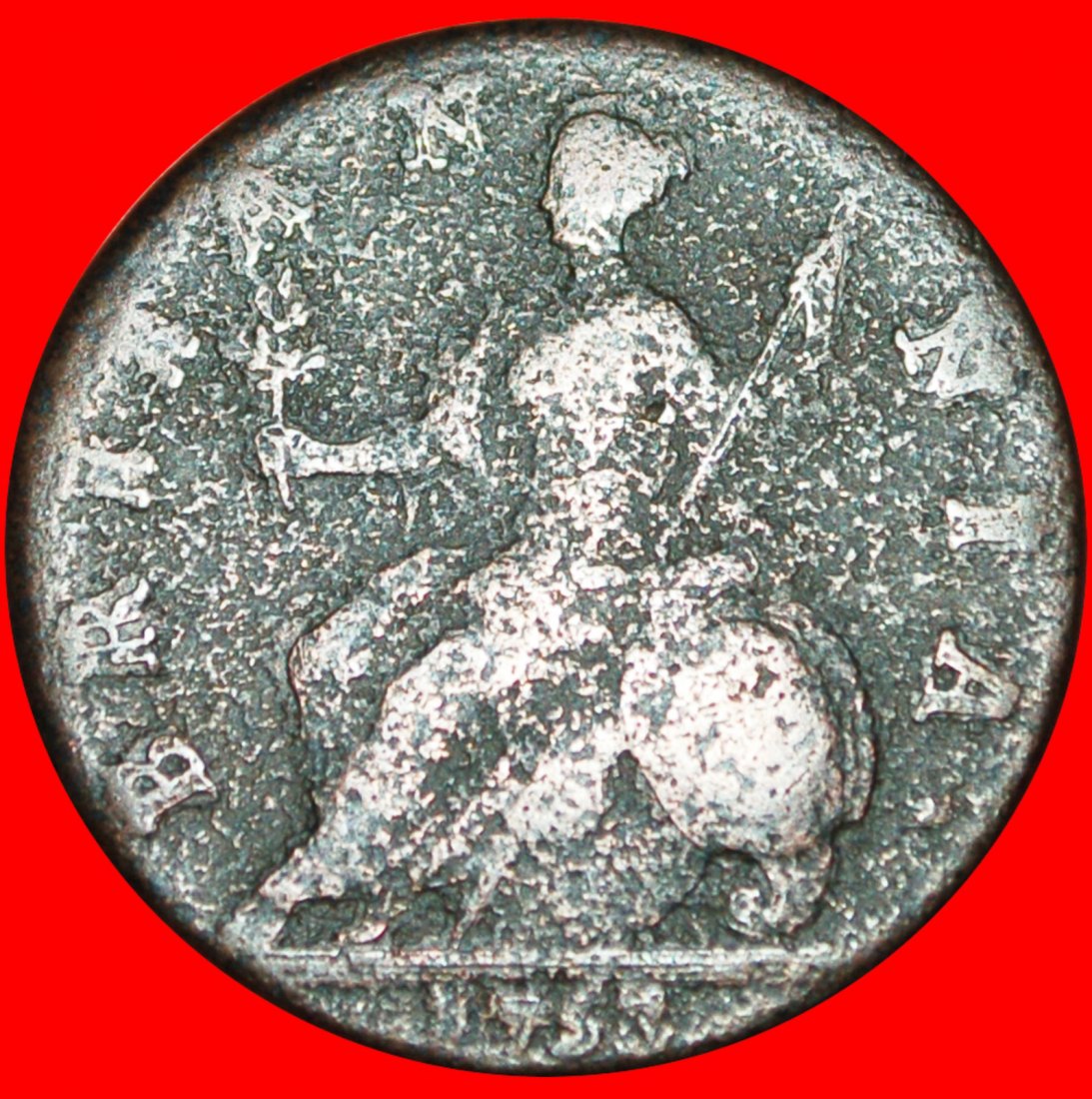 • GEORGIVS: GROSSBRITANNIEN★HALBER PENNY 1753! GEORG II. 1727-1760★INTERESSANTER TYP★OHNE VORBEHALT!
