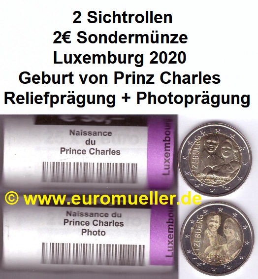 Luxemburg 2 Rollen 2 Euro Gedenkmünze 2020...Geburt...Relief + Photo   