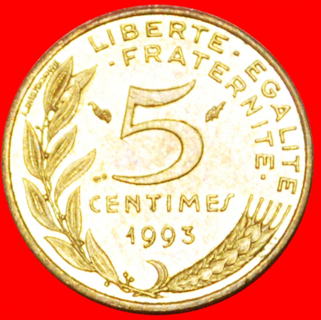  • 4 FOLDERS: FRANCE ★ 5 CENTIMES 1993 MINT LUSTER! RARITY! LOW START ★ NO RESERVE!   