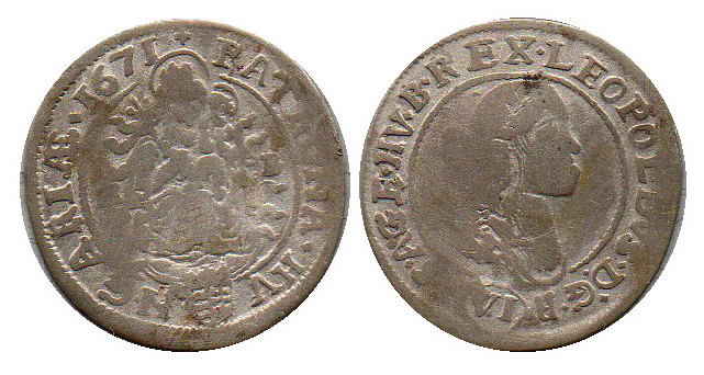  Ungarn 6 Krajczar 1671 Silber   