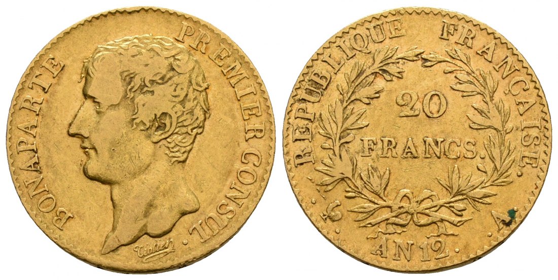 PEUS 5274 Frankreich, Kaiserreich 5,81 g Feingold. Napoleon I. (1804-1815) Bonaparte erster Konsul 20 Francs GOLD 1804 AN 12A Fast Sehr schön