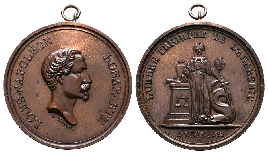 Linnartz Frankreich Bronzemedaille 1851 (Metral) Napoleon III. vz+ Gewicht: 32,7g   