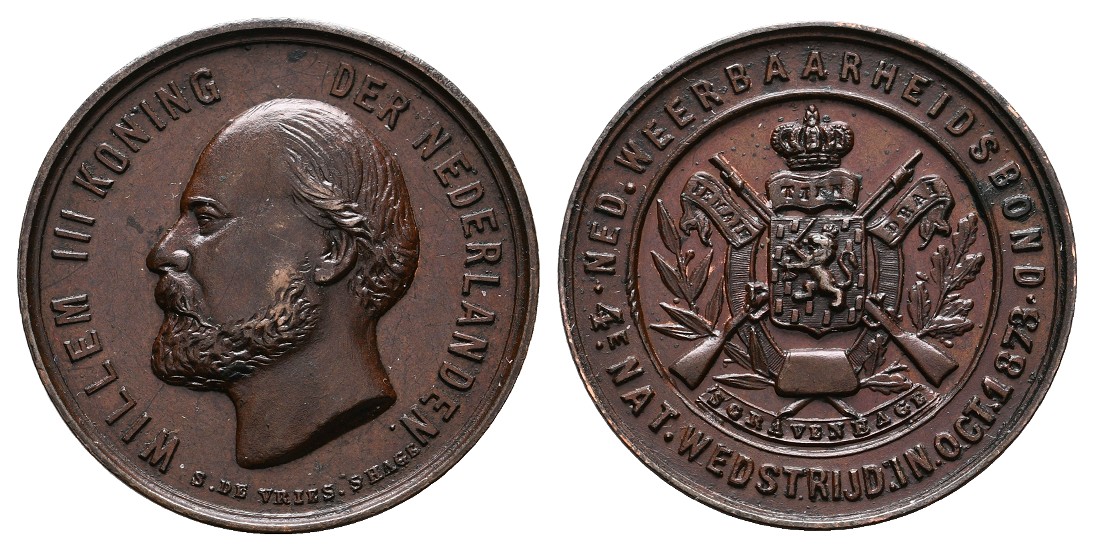  Linnartz Niederlande Bronzemedaille 1873 (Vries) a.d. Wettstreit Soldatenbund vz/stgl Gewicht: 19,0g   