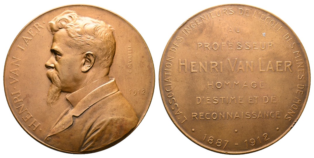  Linnartz Bergbau Belgien Bronzemedaille 1912 (Devreese) Henri van Laer vz-stgl Gewicht: 83,3g   
