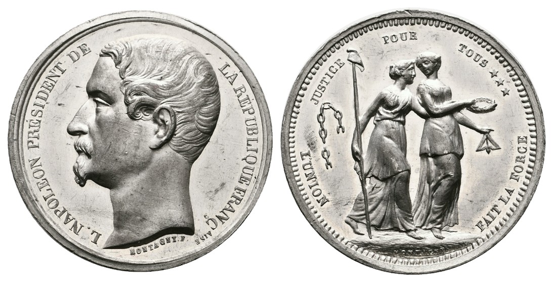  Linnartz Frankreich Zinnmedaille o.J.(1850)(Montagny) Napoleon vz-stgl Gewicht: 19,9g   