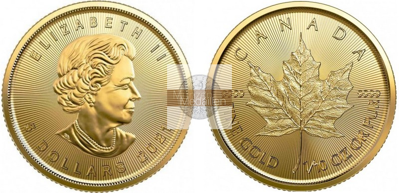 Kanada  5 Dollar - 10 Stück MM-Frankfurt Feingold: 31,1g Maple Leaf 2021 