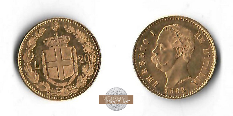 Italien MM-Frankfurt Feingold: 5,81g 20 Lire 1882 
