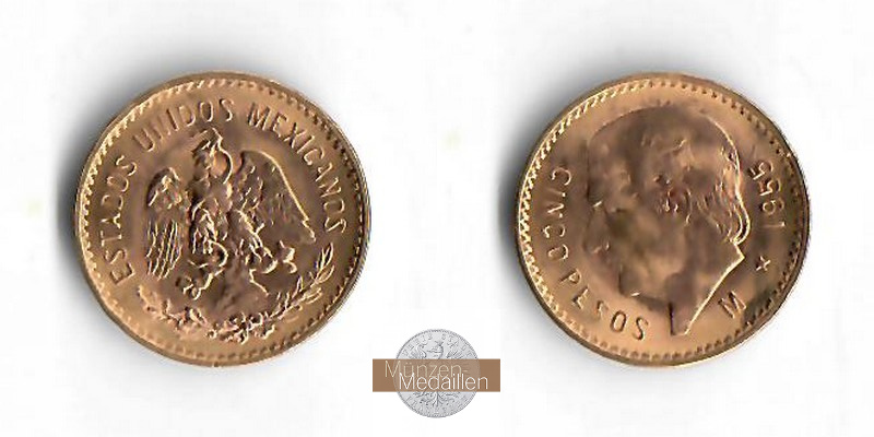Mexiko  5 Pesos MM-Frankfurt Feingold: 3,75g Miguel Hidalgo y Costilla 1955 