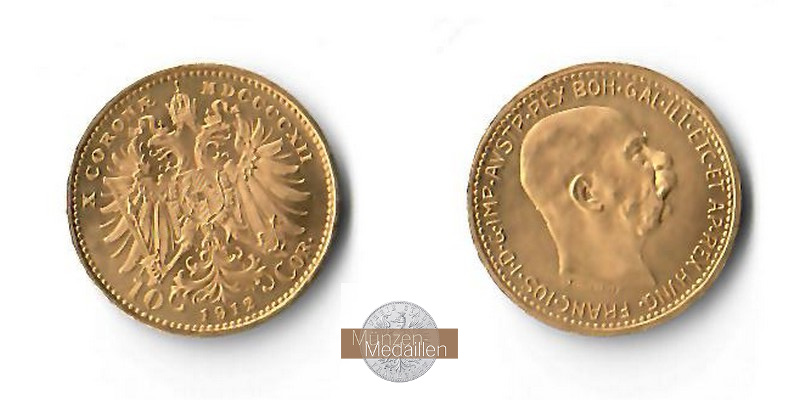 Österreich MM-Frankfurt Feingold: 3,05g 10 Kronen 1912 NP 