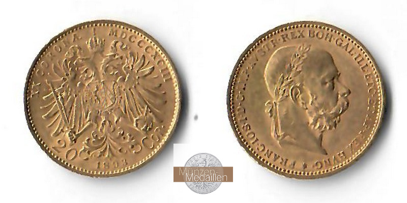Österreich MM-Frankfurt  Feingold: 6,10g 20 Kronen 1893 