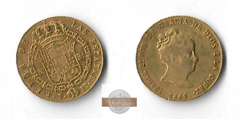 Spanien MM-Frankfurt Feingold: 5,86g 80 Reales 1841 (Const.) 