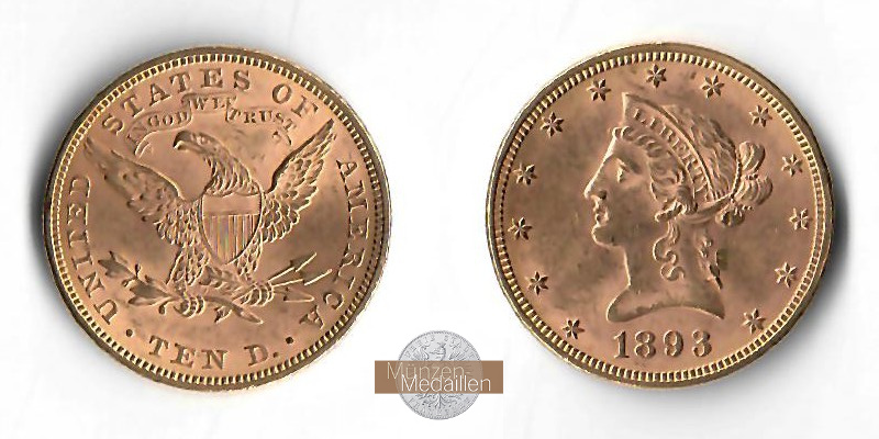 USA 10 Dollar MM-Frankfurt Feingold: 15,05g Liberty Head 1893 