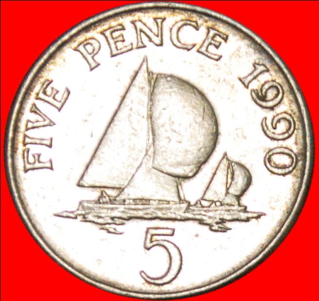 * SHIPS: GUERNSEY ★ 5 PENCE 1990! REDUCED SIZE!!! ELIZABETH II (1953-2022) LOW START ★ NO RESERVE!