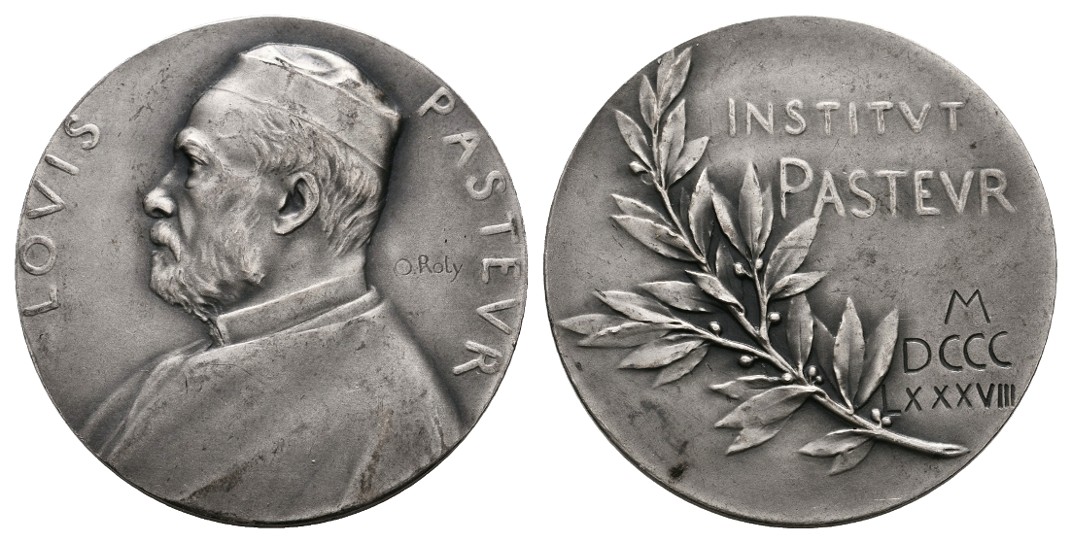  Linnartz Medicina in Numis Silbermedaille 1888 (Roty) Louis Pasteur mattiert vz+ Gewicht: 24,0g   