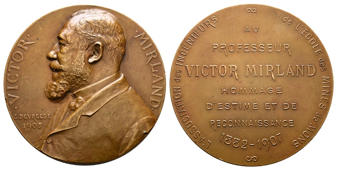  Linnartz Bergbau Belgien Bronzemedaille 1908 (Devreese) Victor Mirland Rdf. fstgl Gewicht: 88,3g   