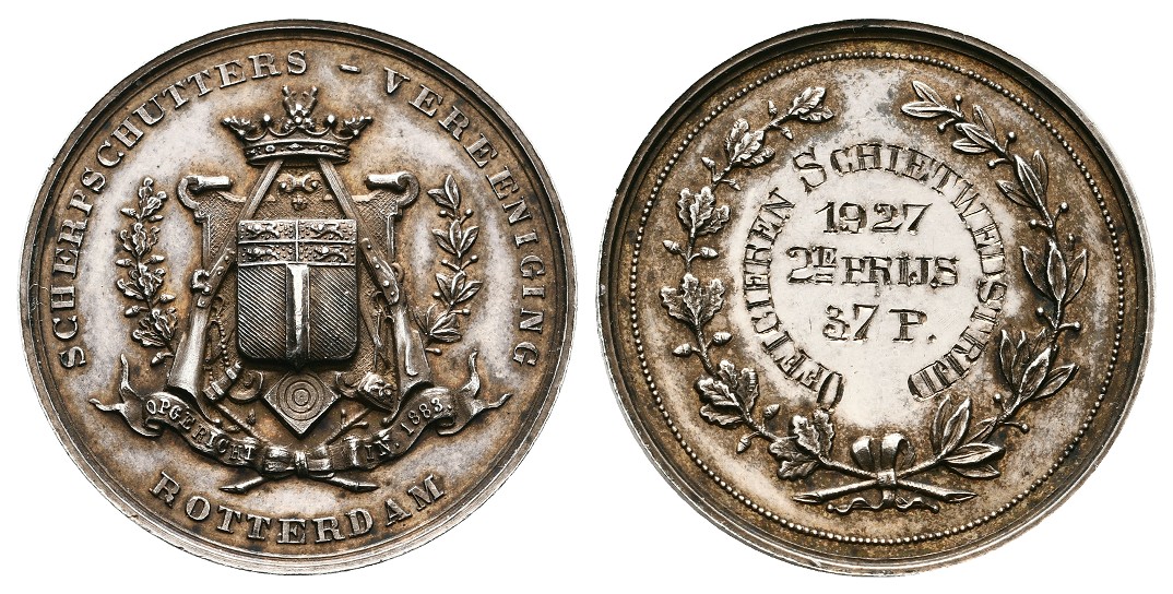 Linnartz Amsterdam Silberne Schützenmedaille 1927 Scharfschützen-Vereinigung vz Gewicht: 22,9g   