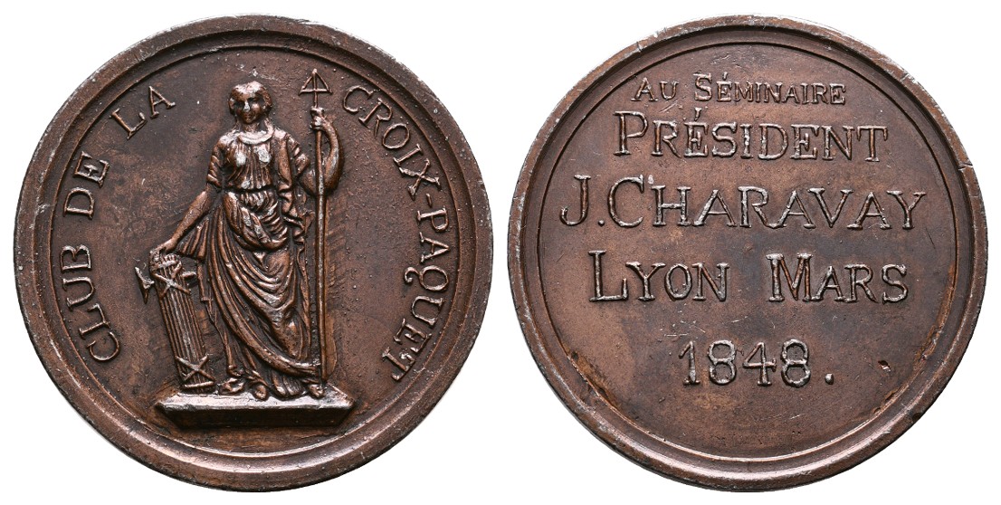  Linnartz Frankreich Lyon Bronzejeton 1848 a. Jacques Charavay vz Gewicht: 25,5g   