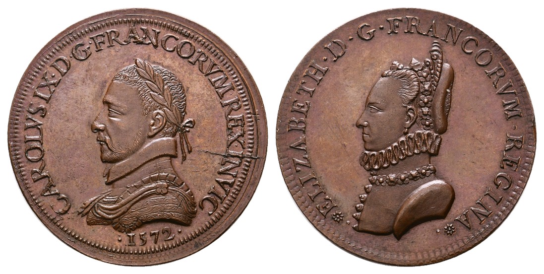  Linnartz Frankreich Bronzemedaille 1572 Karl IX. und Elisabeth fstgl Gewicht: 17,1g   