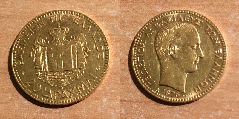 Griechenland MM-Frankfurt Feingold: 5,81g 20 Drachmai   Georg I. 1876 A 