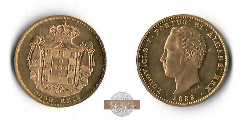 Portugal  5000 Reis MM-Frankfurt Feingold: 8,13g Luís I 1883 