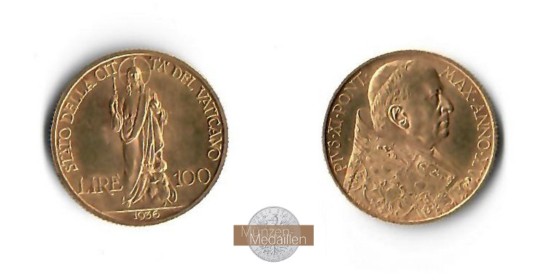  Vatikan  100 Lire 1936  MM-Frankfurt Feingold: 4,67g   
