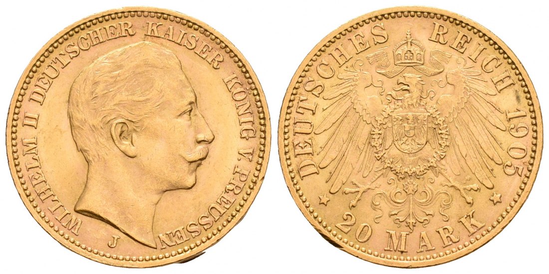 PEUS 5295 Preußen - Kaiserreich 7,16 g Feingold. Wilhelm II. (1888 - 1918) 20 Mark GOLD 1905 J Sehr schön / Fast Vorzüglich