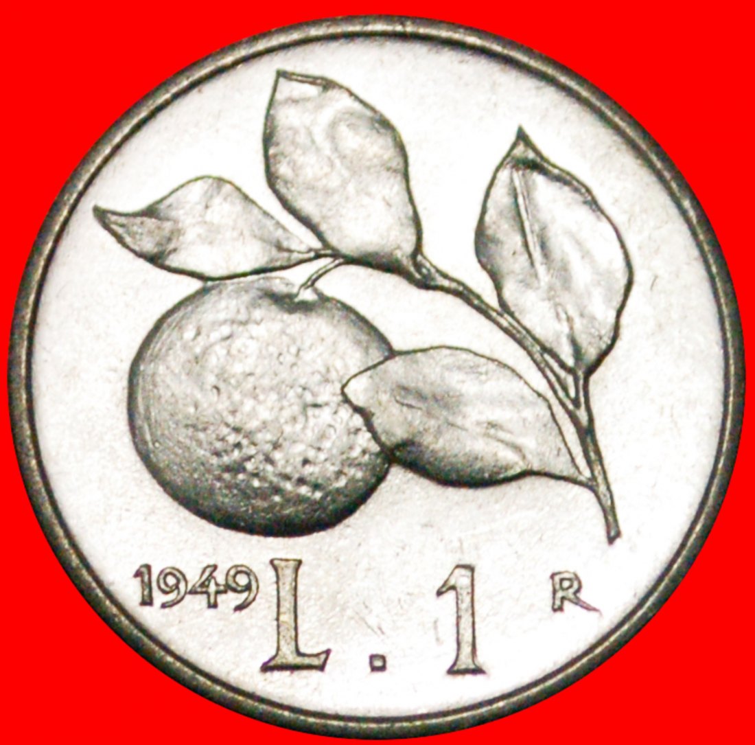 • ORANGE: ITALY ★ 1 LIRA 1949R MINT LUSTER SCARCE! LOW START ★ NO RESERVE!