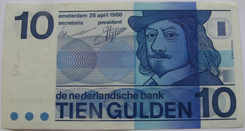  1968, Netherlands, 10 Gulden, banknote   