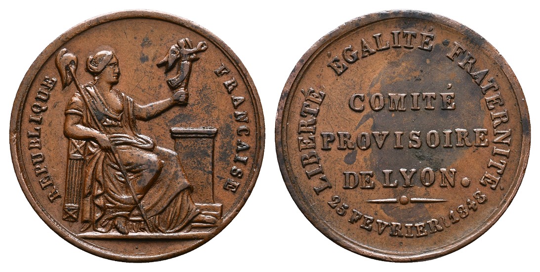  Linnartz Frankreich Lyon Revolution kleine Bronzemedaille 1848 vz Gewicht: 10,0g   