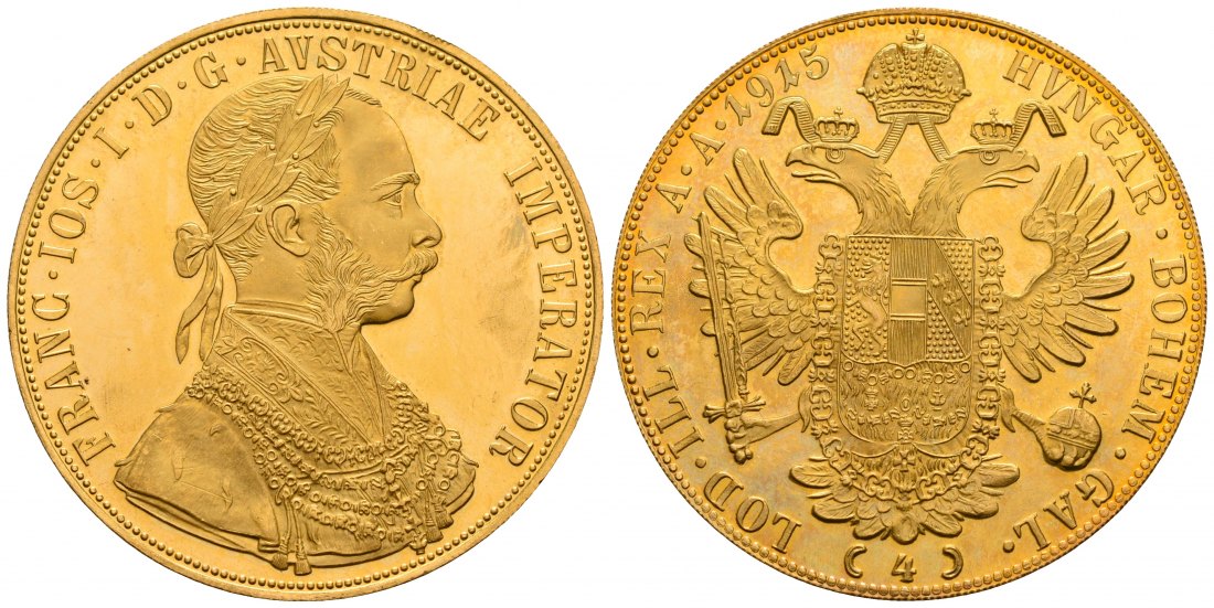 PEUS 5296 Österreich 13,76 g Feingold. Franz Joseph (1848-1916) 4 Dukaten (off.NP) GOLD 1915 Kl. Kratzer, fast Stempelglanz