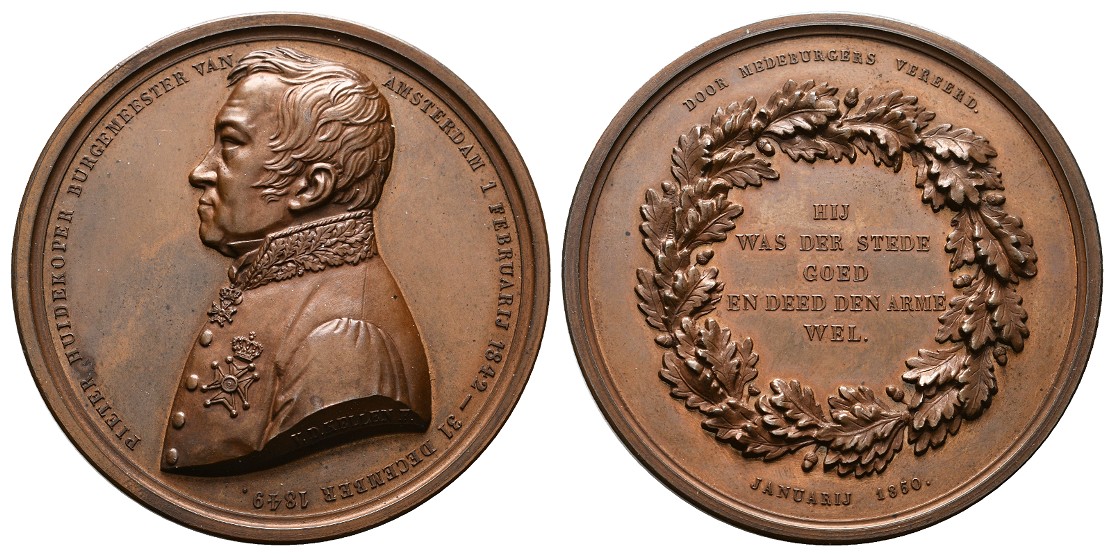  Linnartz Amsterdam Bronzemedaille 1850 (v.d.Kellen) Pieter Huidekoper vz-stgl Gewicht: 90,7g   
