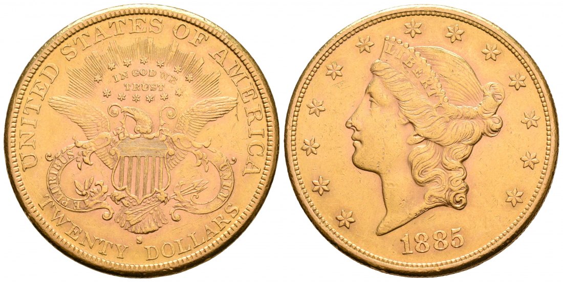 PEUS 5303 USA 30,1 g Feingold. Coronet Head 20 Dollars GOLD 1885 S Sehr schön