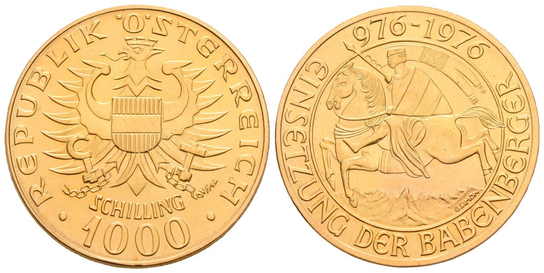 PEUS 5304 Österreich 12,15 g Feingold. Einsetzung der Babenberger 1000 Schilling GOLD 1976 Fast Stempelglanz