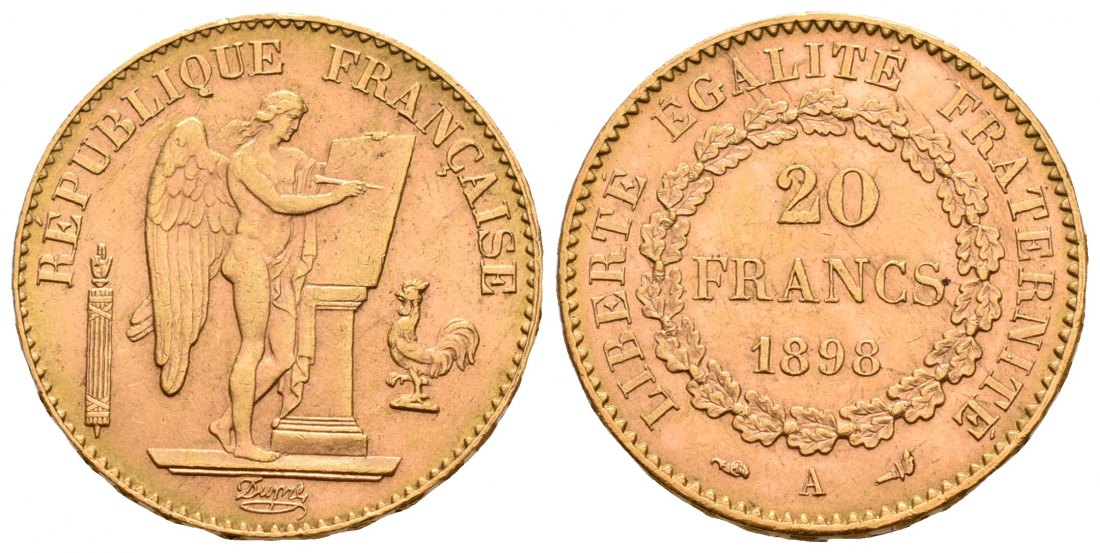PEUS 5316 Frankreich 5,81 g Feingold 20 Francs GOLD 1898 A Sehr schön +