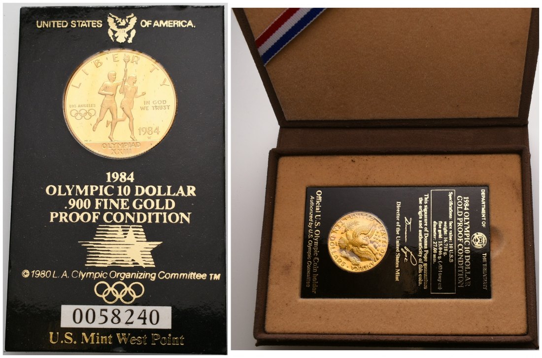 PEUS 5351 USA 15,05 Feingold. Los Angeles Olympiade 10 Dollars GOLD 1984 W Proof (eingeschweist)incl. Etui