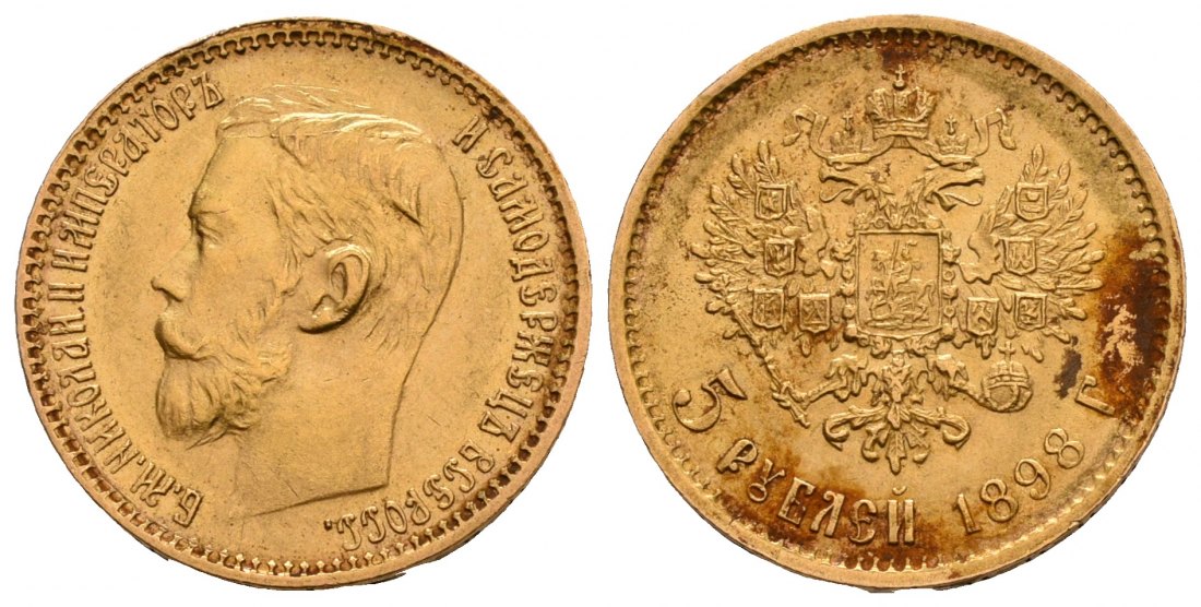 PEUS 5327 Russland 3,87 g Feingold. Zar Nikolaus II. (1894 - 1917) 5 Rubel GOLD 1898 AG Leicht fleckig, fast Vorzüglich