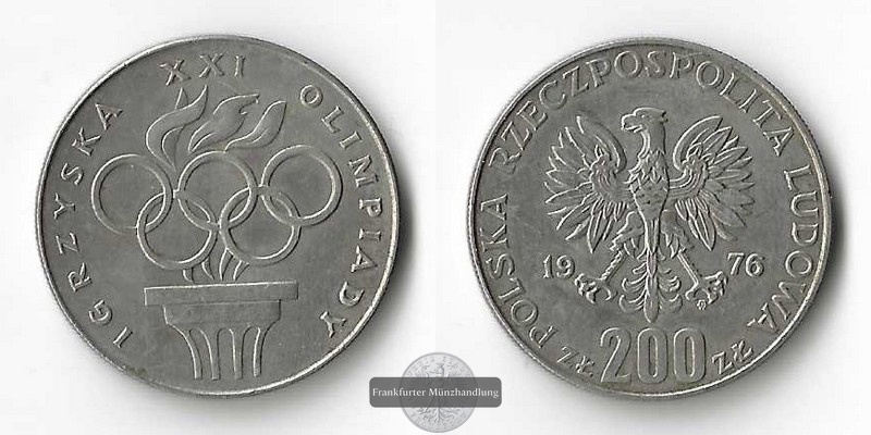  Polen  200 Zloty  1976  XXI. Olympische Sommerspiele FM-Frankfurt  Feinsilber: 8,75g   