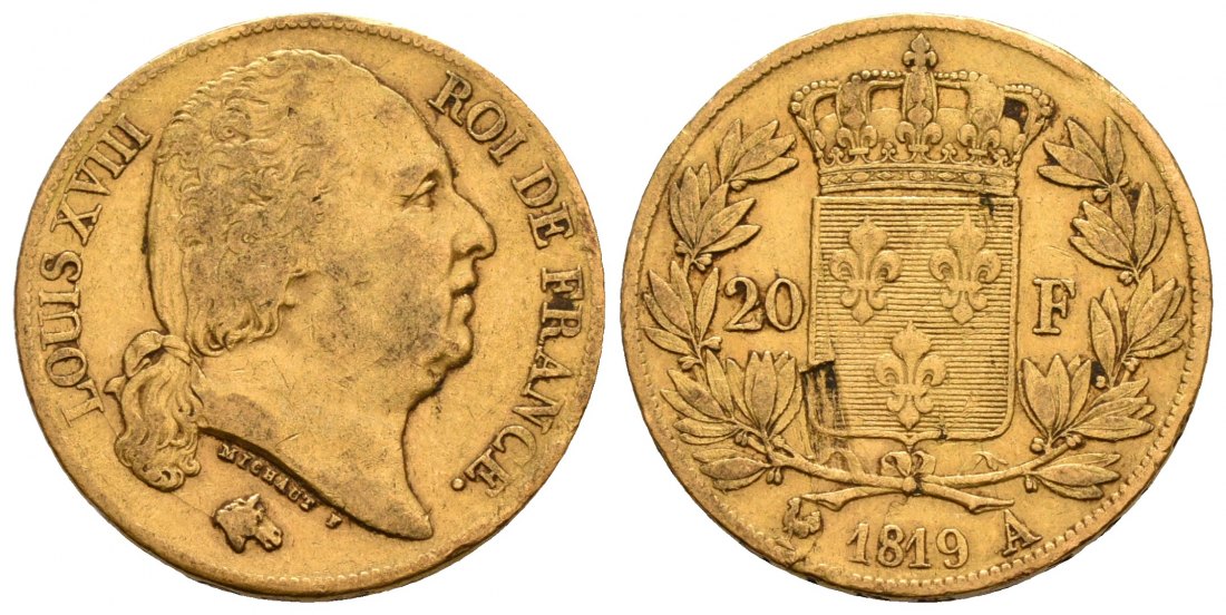 PEUS 5329 Frankreich 5,81 g Feingold. Paris. Ludwig XVIII. (1814 - 1824) 20 Francs GOLD 1819 A Sehr schön