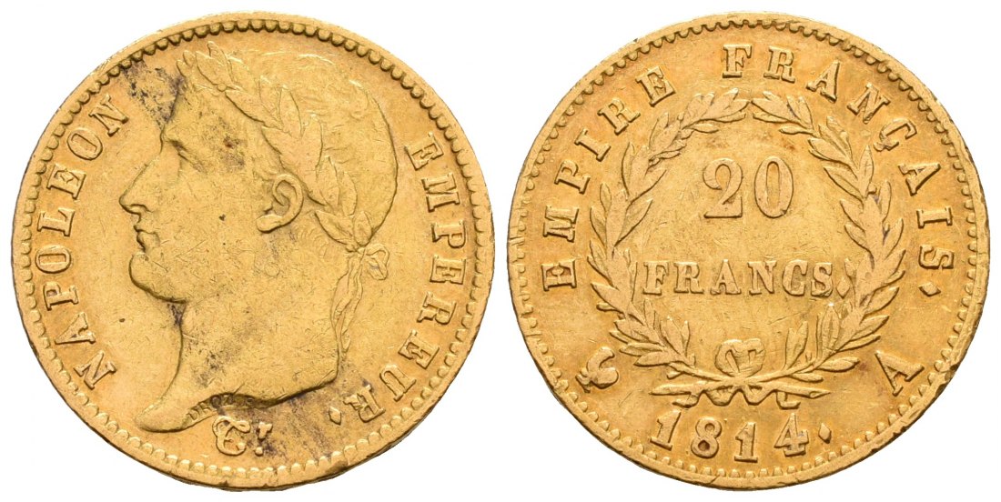 PEUS 5336 Frankreich 5,81 g Feingold. Napoleon I. (1804 - 1814) 20 Francs GOLD 1814 A Paris Sehr schön