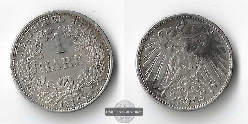  Kaiserreich,  1 Mark 1914 F FM-Frankfurt Feinsilber: 4,995g   