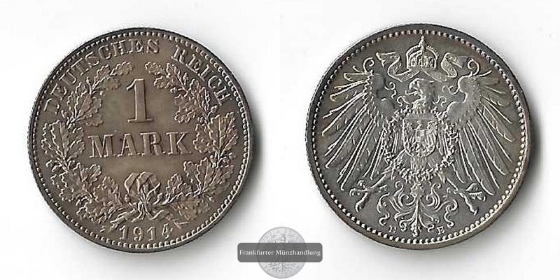  Kaiserreich,  1 Mark 1914 E FM-Frankfurt Feinsilber: 4,995g   