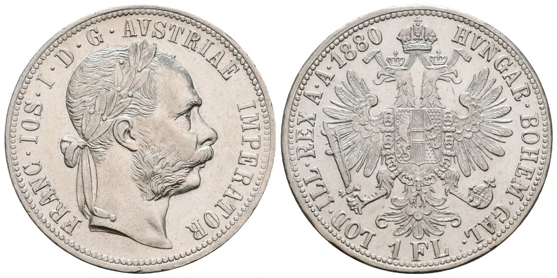 PEUS 5339 Österreich 11,11 g Feinsilber. Franz Joseph I. (1848 - 1916) Forint / Gulden SILBER 1880 Vorzüglich