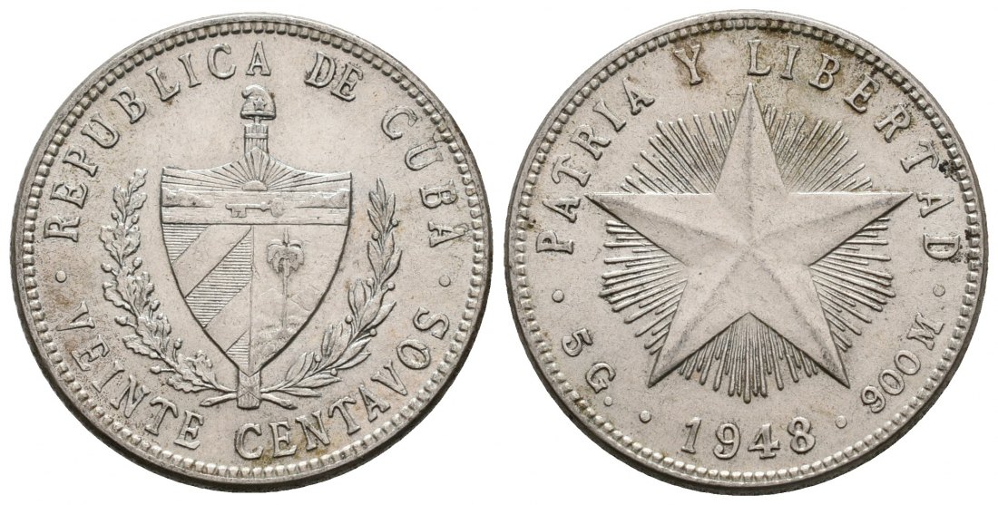 PEUS 5343 Kuba / Cuba 4,5 g Feinsilber. 10 Centavos SILBER 1948 Sehr schön +