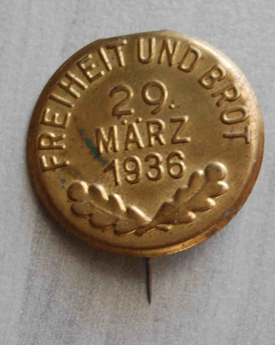  3. Reich Anstecknadel Freiheit und Brot 29. März 1936, Reichstagswahl   