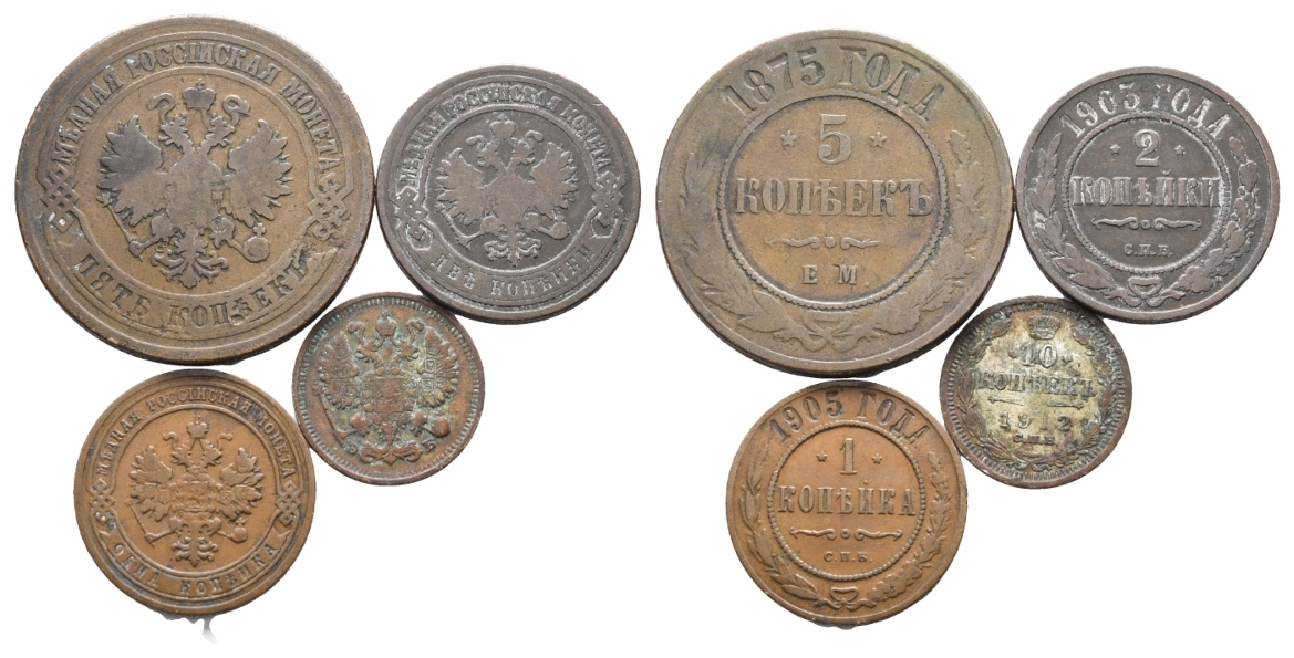  Russland; 4 Kleinmünzen 1875/1903/1912/1905   