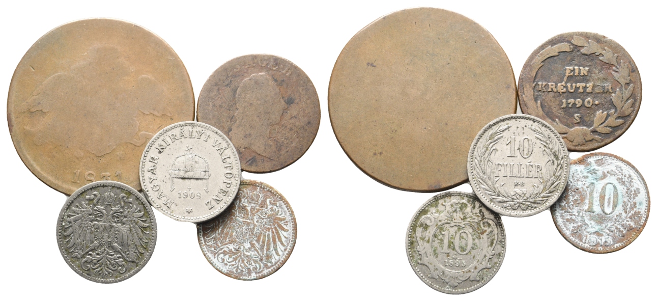  Ausland, 5 Kleinmünzen 1831/1790/1909/1915/1893   